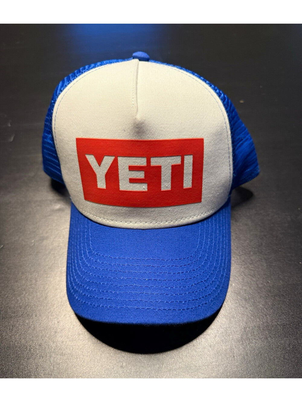 YETI Blue White Red Trucker Hat One Size Adjustable Mesh Back Logo